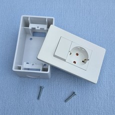 도셀 D2 화이트 스위치부 1구 콘센트 + PVC 노출박스 셋트 조립용 이도피스 포함, 1세트