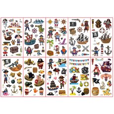 전제품 (10장세트)KC인증 어린이 타투스티커 캐릭터 판박이, L.해적테마, 1세트