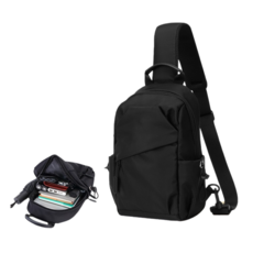 天使網購 男士潮流大容量斜背包 休閒時尚必備 多功能收納輕便耐磨, 黑色