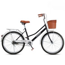 클래식 여성용 자전거 동네 마실용 바구니 자전거 24 26인치, 1개, 170cm, D_블랙 [싱글기어] 블랙 에어타이어 24인치