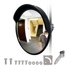 LH-GUARD 볼록 거울 - 차고 창고 폴 마운트 대형 및 유연한 PC 렌즈12인치 검은색가 장착된 진입로용 12인치 안전, 18" Indoor