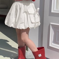 해피유통어린이 봄 여름 귀여운 퍼프 미니 스커트 포켓 디자인 리본14세 이상 XG03