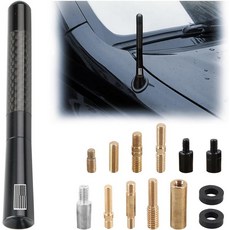 베술렌 자동차 쇼트 안테나 AM/FM 수신을 위한 4.7인치 탄소 섬유 아메리칸 플래그 알루미늄 라디오 어댑터 9개 나사 2개 고무 링 2개 포함 범용 교체용 안테나, Blue