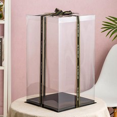 투명 케이크 상자 꽃다발 포장 대형 원통 원형 선물, 1개, 투명 뚜껑 블랙 1개