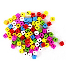 SANGWOO 나무구슬비즈 주사위알파벳 약10mm 약50g 약90개