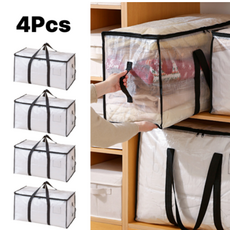 대용량 손잡이형 방수 이불 수납백 의류 정리 가방 4P세트, 4개, 투명
