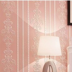 접착식 벽지 모던 심플 부직포 아이방 실크벽지 줄무늬 세로 링 셀프 도배지, 핑크스틱 x0.53m