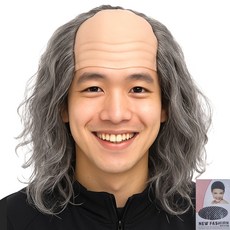 반짝이는일상 대머리 가발 할아버지 웃긴 소품, 1개, 혼합색상