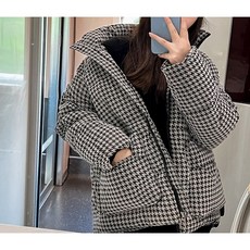 Julienue 女款馬賽克格紋拉鍊羽絨外套