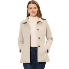 Allegra K 여성용 직장 사무실 겨울 오버코트 싱글 브레스트 포인트 칼라 피코트 베이지. XL 123030
