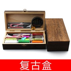 針線包 針線盒 針線組 縫紉工具套裝，高檔實木針綫包家用免穿手縫針綫十字繡縫補工具收納盒, 復古盒, 1個
