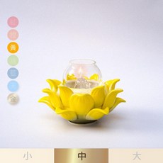 陶瓷蓮花油燈組 中-黃色 萬年燈芯, 中款〖中瓷蓋+瓷帽+萬年燈芯+小防風罩〗,橙色, 橙色