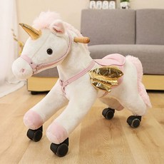 흔들말/승마 목마 이동식 바퀴 선물 트로이 대형 생일 장난감 말 성인용 점프 마운트, 1개, 화이트 슬라이딩 호스 50kg