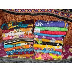 원피스 빈티지 칸타 퀼트 리버서블 보헤미안 홈 데코 수제 인도 담요 트윈 사이즈 85X55인치 모듬 멀티컬러, 트윈(85x55 인치), 1팩