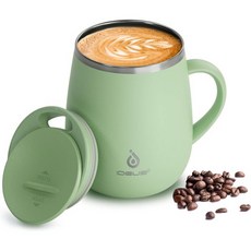 이데우스 473ml 16oz 손잡이 뚜껑 포함 이중벽 스테인리스 스틸 진공 단열 커피 머그 가정 사무실용 휴대용 보온 커피컵 아보카도 그린 색상 281785, Avocado Green