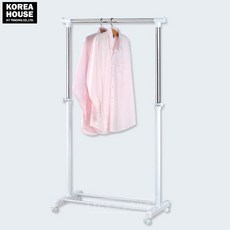 이동식 1단 행거 옷걸이 화이트 높이조절 바퀴고정+모티브코리아Shop, 빠른배송
