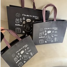 부직포 쇼핑백 선물 복장 손잡이 포장봉투 방수 빵곰, 25개, 다크그레이 패턴