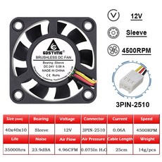 STIME 40MM USB 4010 듀얼 프린터 40X40X10MM 냉각 5V 쿨러 DVR NAS 3D 12V 24V 미니 냉각용, 12V Sleeve 3Pin2510, 2Pcs 4010 fan
