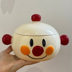 卡通麵包超人碗 傢用個性大容量 帶蓋陶瓷泡麵碗 帶手柄防燙 童趣小熊杯子 麵包人飯碗, 麵包人帶蓋泡麵碗, 1個