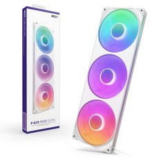 NZXT F120 RGB Core - 120mm 허브 장착 팬 8개 개별 주소 지정 가능한 LED 반투명 블레이드 높은 정적 압력 및 공기 흐름 조용한 작동 PWM 제어 CAM, 420mm, 화이트, 싱글 프레임