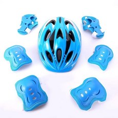 兒童自行車安全護具套裝，含頭盔、護膝、護肘、護掌，尺寸可調，適合滑步車、直排輪、滑板運動, 1個, 藍色（可以調節）+護具【七件套】,【6-14歲】20-40公斤