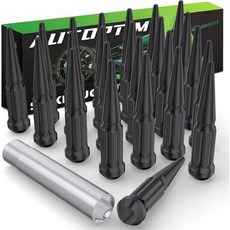 24개 M14x1.5 스파이크 러그 너트쉐보레 실버라도 1500 GMC 시에라 유콘 타호 교체용 포드 F150 콘 볼지 시트 애프터마켓 휠 블랙 클로즈드 엔드 너트와 1개 소켓