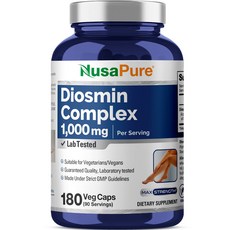 NusaPure 디오스민 컴플렉스 1회 제공량당 1 000mg 베지 캡슐 개 (유전자 변형 성분 없음 비건) 시트러스 아우란티움, 4박스, 180정