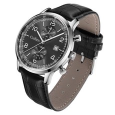 CADISEN Homage 남성용 쿼츠 시계 일본 무브먼트 가죽 밴드 방수 스포츠 크로노그래프 시계 블랙.