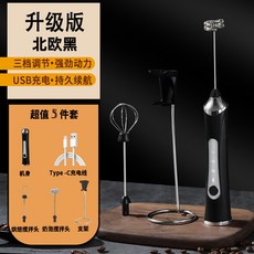 電動打奶器 三檔調節 304不鏽鋼攪拌頭 USB充電 輕鬆續航, 北歐黑打奶器+支架
