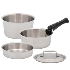 퀸센스 인덕션 다담 통3중 탈착식 스텐 냄비 세트 5개, 실버, 냄비3종+뚜껑+멀티핸들, 1세트