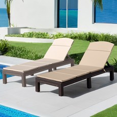 엔터 접이식 썬베드+쿠션매트포함 라탄 해변 비치 리조트 수영장 선베드 야외용 카페 의자, 브라운