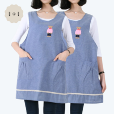 그레잇베어 앞치마 / 1+1 귀여운 면 앞치마 55~66추천 유치원 어린이집 원피스 단추형 선생님 보육교사 단체 앞치마 린다스 에이프런샵, 1개, 일반+일반