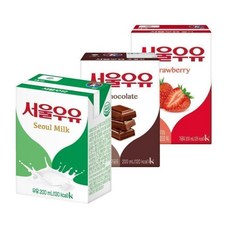 서울우유 멸균 초코 + 딸기 + 흰우유, 200ml, 15개