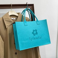 여성 대용량 펠트 토트백 숄더백 쇼핑백 맞춤 로고 가능, 레이크블루 [33x25x11], 1개