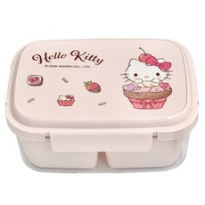Bantang 캐릭터 일러스트 휴대용 밀폐 도시락통 2구, 헬로키티 핑크, 1개