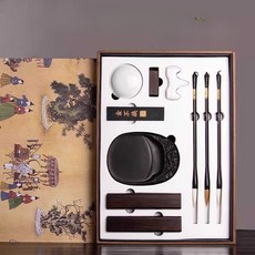 벼루 문방사우 캘리그라피 고급 나무케이스 붓먹 붓, 1개