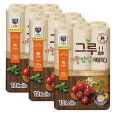 키친타올 그루타올 식품용인증 무표백 120매 12롤 3팩, 3개