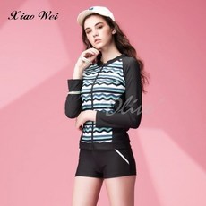 小薇的店 蘋果牌 新款【幾何曲線圖紋】時尚流行游泳長袖外套 特價990元 (M-L) 長袖防曬