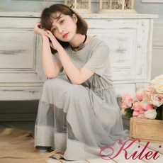 Kilei 拼接網紗短袖洋裝