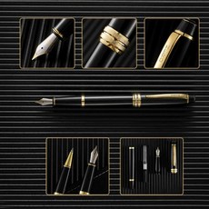 벼루 서예용품 지필묵 서예 서예함 화선지 동양화 문방사우, 1개, 블랙 골드 클립 펜 세트 0.5mm