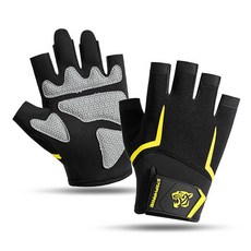 重訓健身半指手套 男女騎行加厚引體嚮上透氣手套 戶外防滑槓鈴耐磨防繭手套, 黑黃,M, 1個