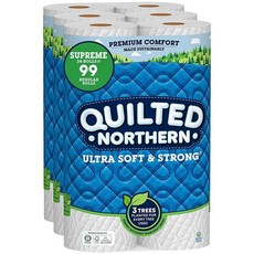 QUILTED 퀄티드 NorTHE 더rn 울트라 소프트 & 스트롱 화장지 메가 롤 32개 = 레귤러 128개 5배 더 강력함 프리미엄 화장지 180855, 8 Count (Pack of 3), Supreme