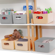 다용도 정리함 플라스틱 수납함 욕실 생활 용품 보관함 바구니 조미료 손잡이 화장품 바스켓 장난감 주방, 베이지 소형