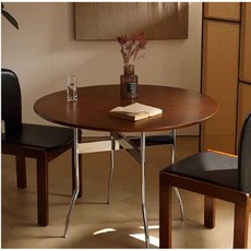 원형식탁1000 미니멀 카페 발코니 원목 원형테이블, 체리색 80