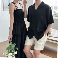 원피스 남성 여성 블랙 셔츠 비치웨어 패션 커플룩