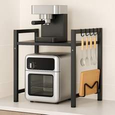 멜루루 길이 높이 조절 전자레인지 맘마존 선반, 블랙, 1개