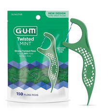 GUM 트위스트 민트 치실 피크 - 꼬인 실 파쇄 방지 치실 잡기 쉬운 손잡이 150개(4팩) 총 600개 350898, 150 Count (Pack of 1)