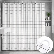 아그노 방수 샤워 커튼 화이트 체크+커튼링 10P 150 x 180cm, 화이트체크