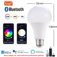 Tuya WIFI/블루투스 스마트 LED 전구 E27 RGB 110V 220V 스마트 램프 거실 장식 파티 조명 스마트 라이프, 02 BluetoothI 15W, 01 85-265V
