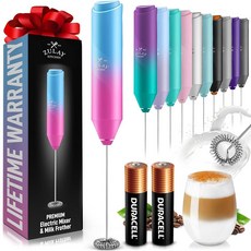 Zulay Kitchen 듀라셀 AA 배터리 2개가 있는 휴대용 우유 거품기 - 커피 라떼 카푸치노 말차 및 핫초콜릿용 전기 음료 믹서 - 휴대용 폼 메이커 및 커피 바, Froth Mate 배터리 2개 포함, 버블검